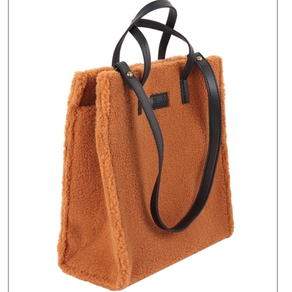 Riah Fashion Fleece Fur Tote Bag with Removable Strap Caramel - Picture 4 of 14